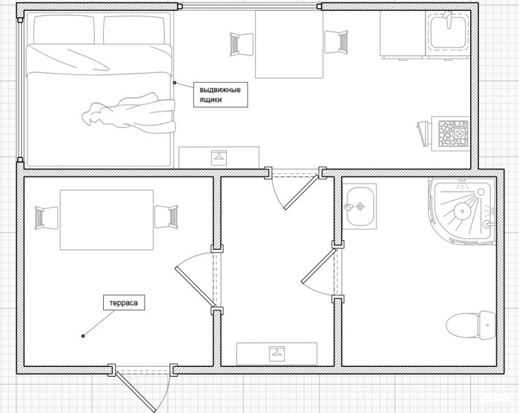 Двухместный номер с одной кроватью и мини-кухней - фото 3