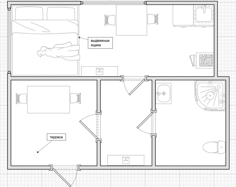 Двухместный номер с одной кроватью и мини-кухней - фото 3